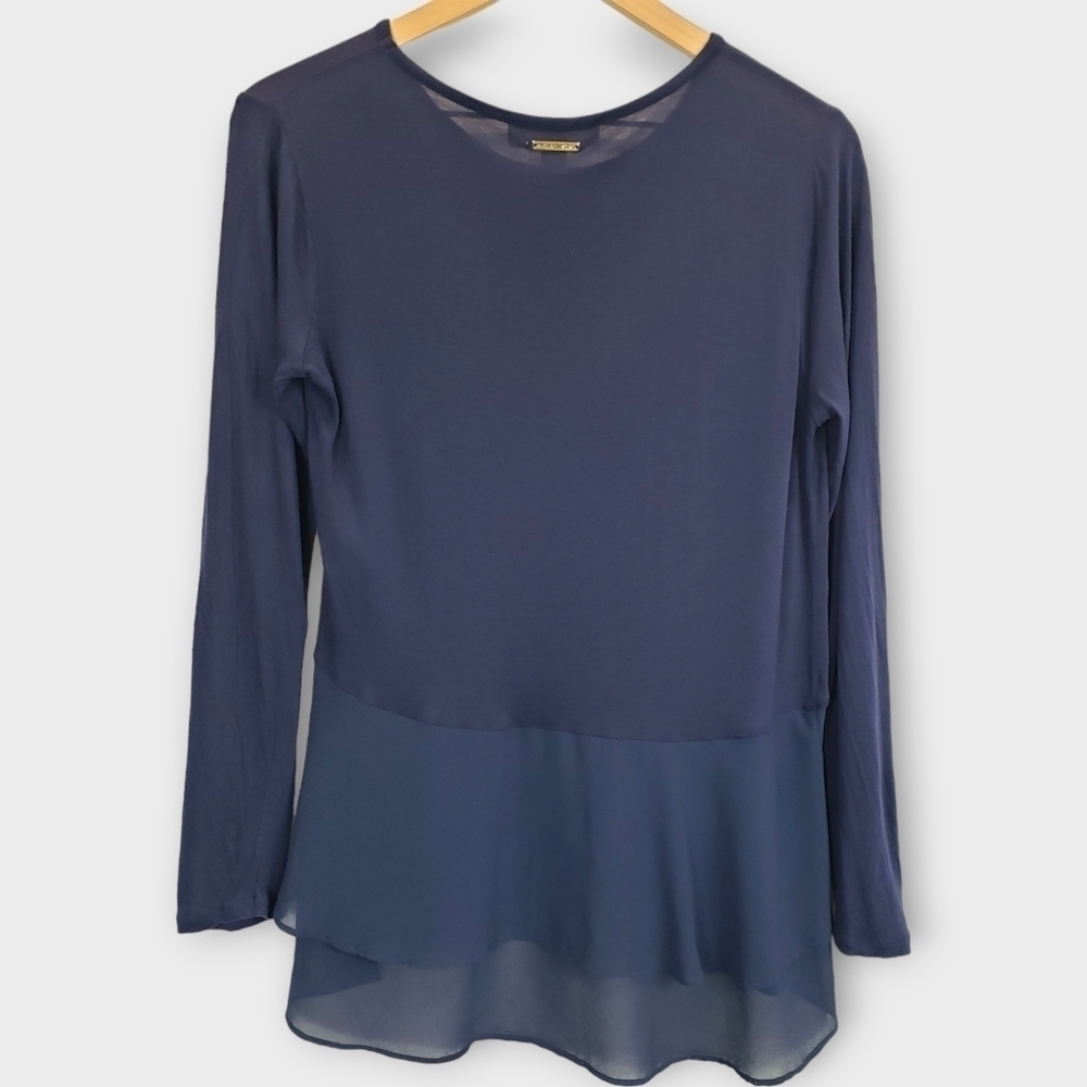 Michael Kors Navy Flutter Hem Layered Top Medium - Picture 3 of 11
